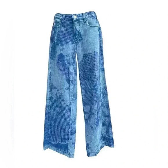 Anthropologie Pilcro Women's 25 Blue Gwen Mid
Rise Wide Leg Boho Splatter Jeans - Picture 4 of 13